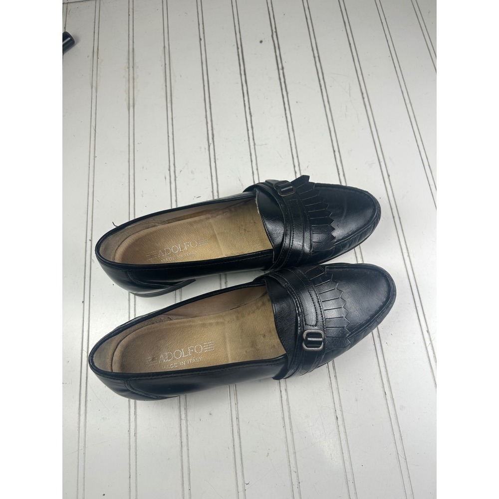Adolfo Vintage Black Leather Kiltie Loafers Made in Italy Men's Size 11 - Picture 12 of 13